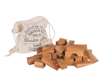 Blocs naturels en bois dans un sac de 50 pièces - meilleures idées de cadeaux pour bébé - jouets montessori pour bébé, cadeau montessori, baby shower, cadeaux d'anniversaire pour bébé