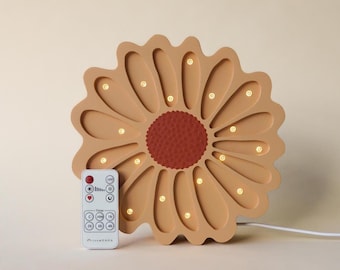 Personalized Wooden Flower Lamp – Handmade Kids Night Light, Neutral Nursery Decor, Baby Shower Gift, Eco-Friendly Boho Room Lighting
