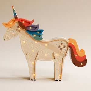 Handmade wooden Unicorn kids lamp, birthday baby gift, baby shower gift, night lamp, nursery decoration, woodland theme image 1