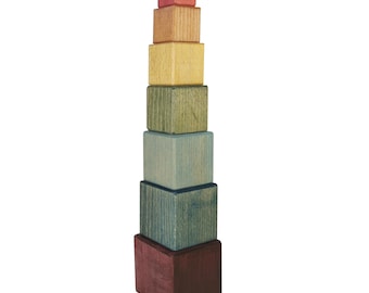 Kleurrijke stapelstenen, houten blokken bouwstenen, Montessori houten speelgoed, set van 5, stapeltoren, natuurlijke kleuren, Waldorf speelgoed voor peuters