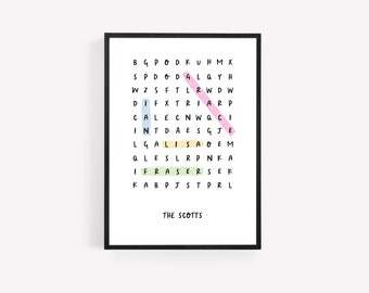 Personalised Family Word Search Print | Gift | Wall Decor | Family Art | House Warming