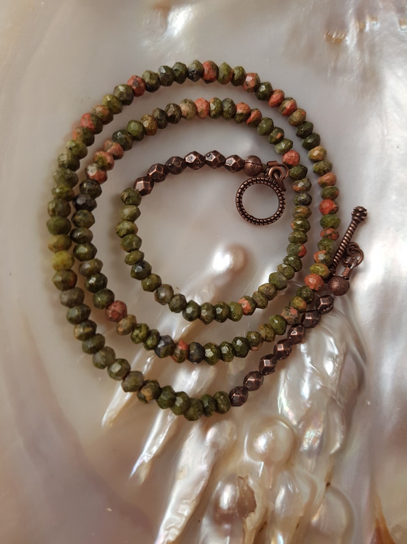 Unakite Necklace 16 Mother/'s Day Gift Minimalist Unakite Beaded Necklace 41 cm