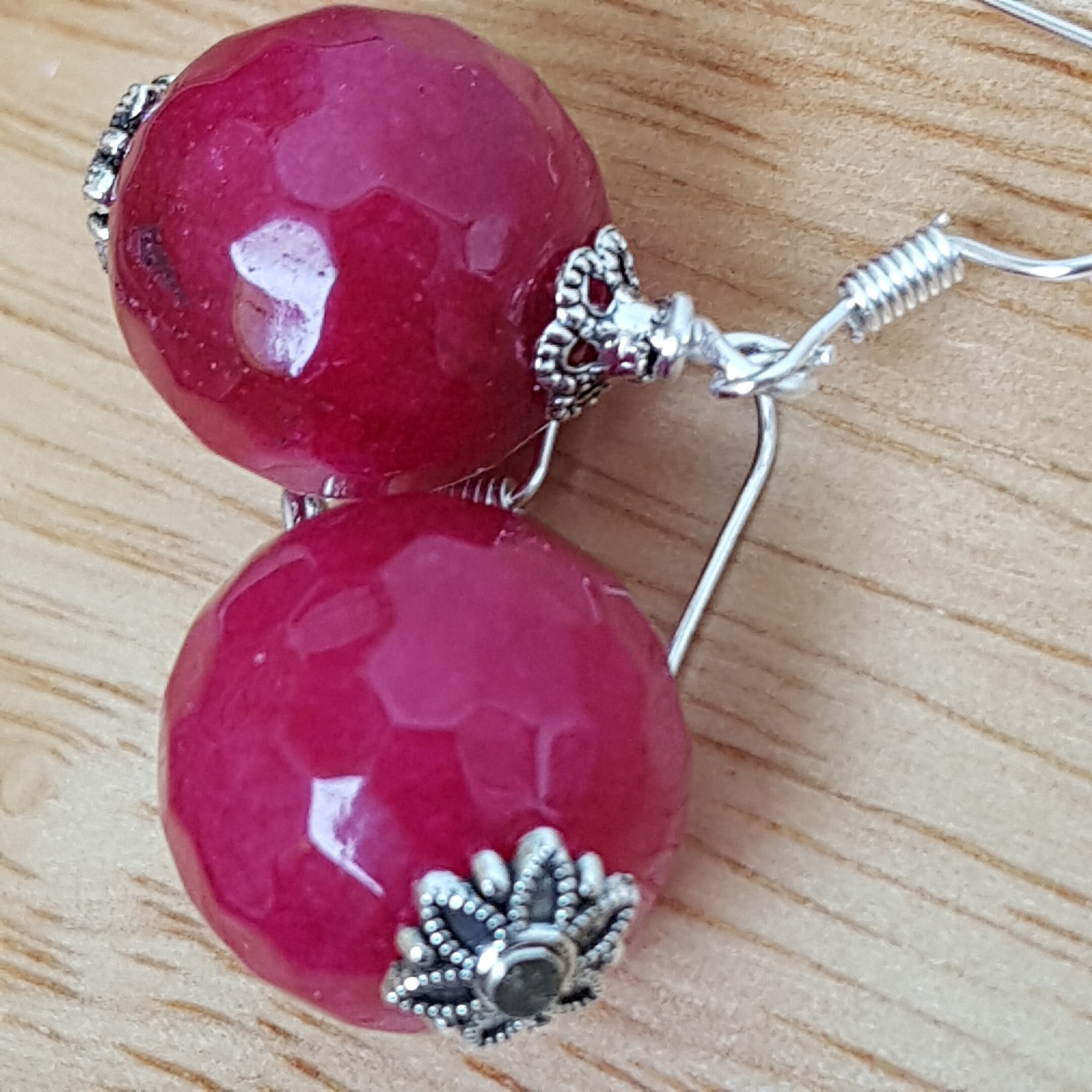 Jade Earrings Red Jade Faceted Beads. Christmas Gift for Her. Etsy