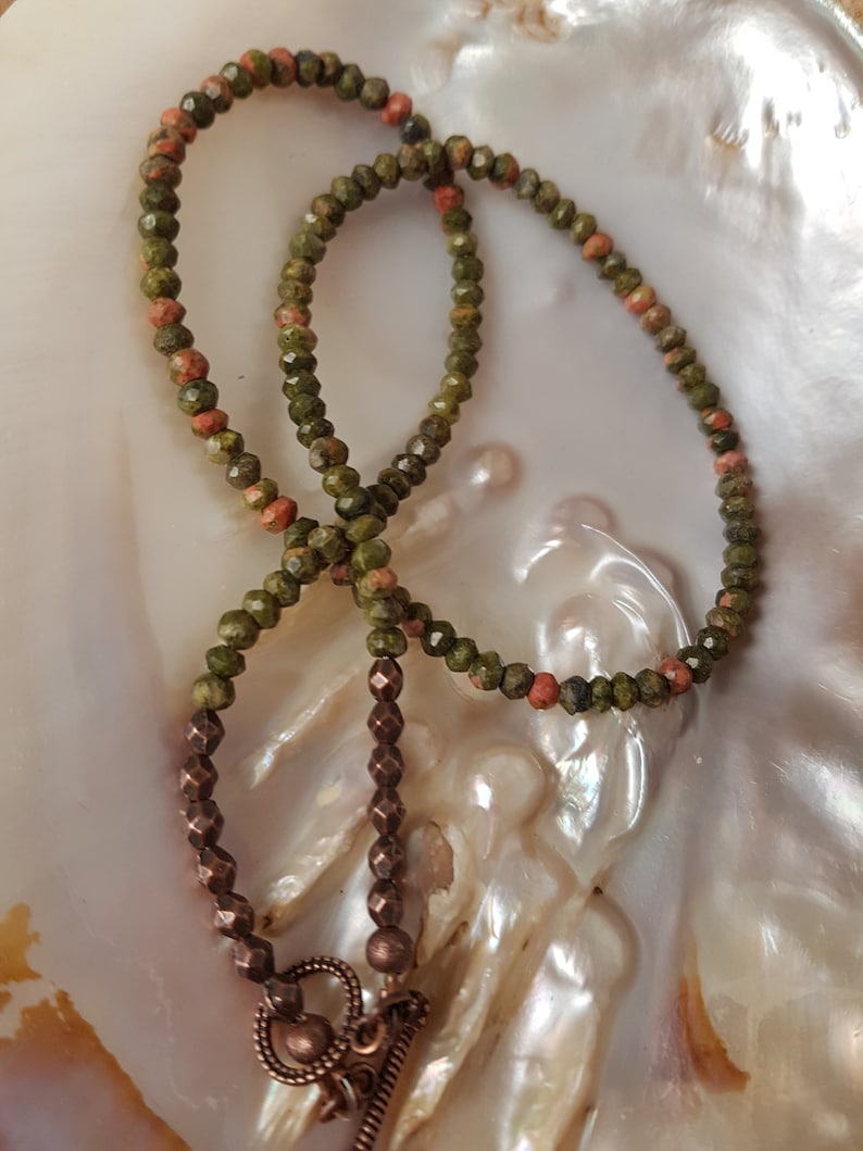 Unakite Necklace 16 Mother/'s Day Gift Minimalist Unakite Beaded Necklace 41 cm