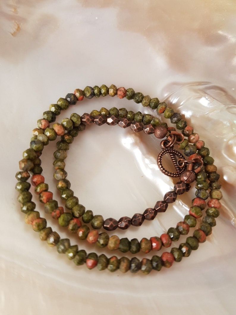 Unakite Necklace 16 Mother/'s Day Gift Minimalist Unakite Beaded Necklace 41 cm