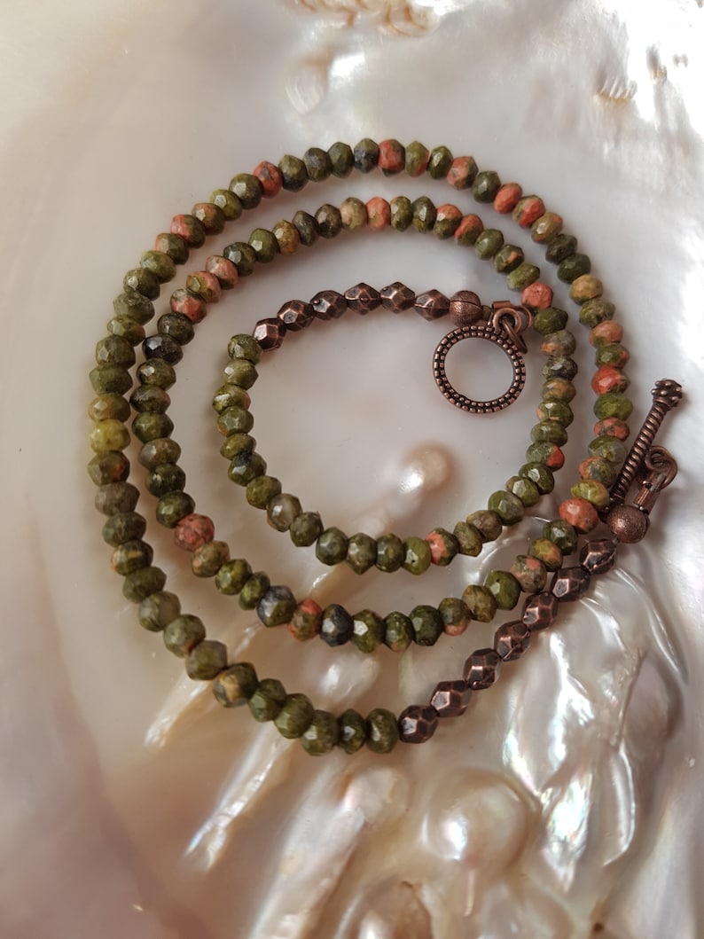 Unakite Necklace 16 Mother/'s Day Gift Minimalist Unakite Beaded Necklace 41 cm