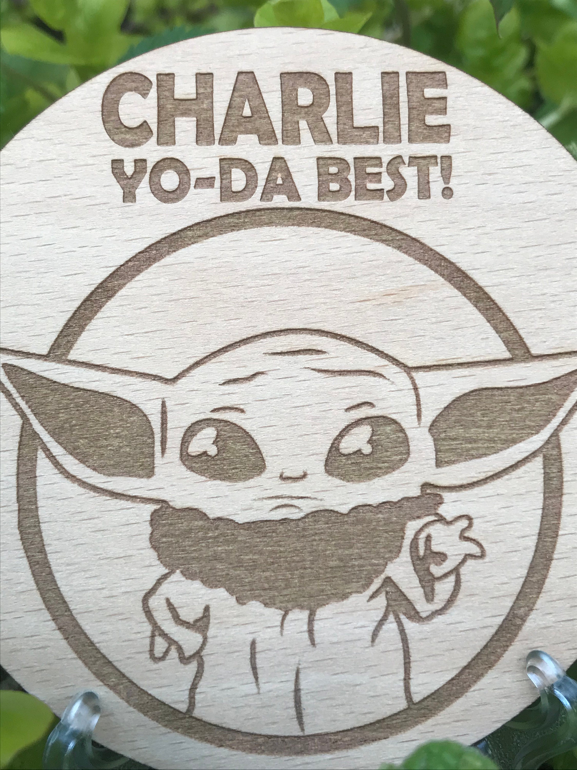 PERSONALISED Baby Yoda Gift Engraved Wood Wooden Disc Ornament Etsy UK