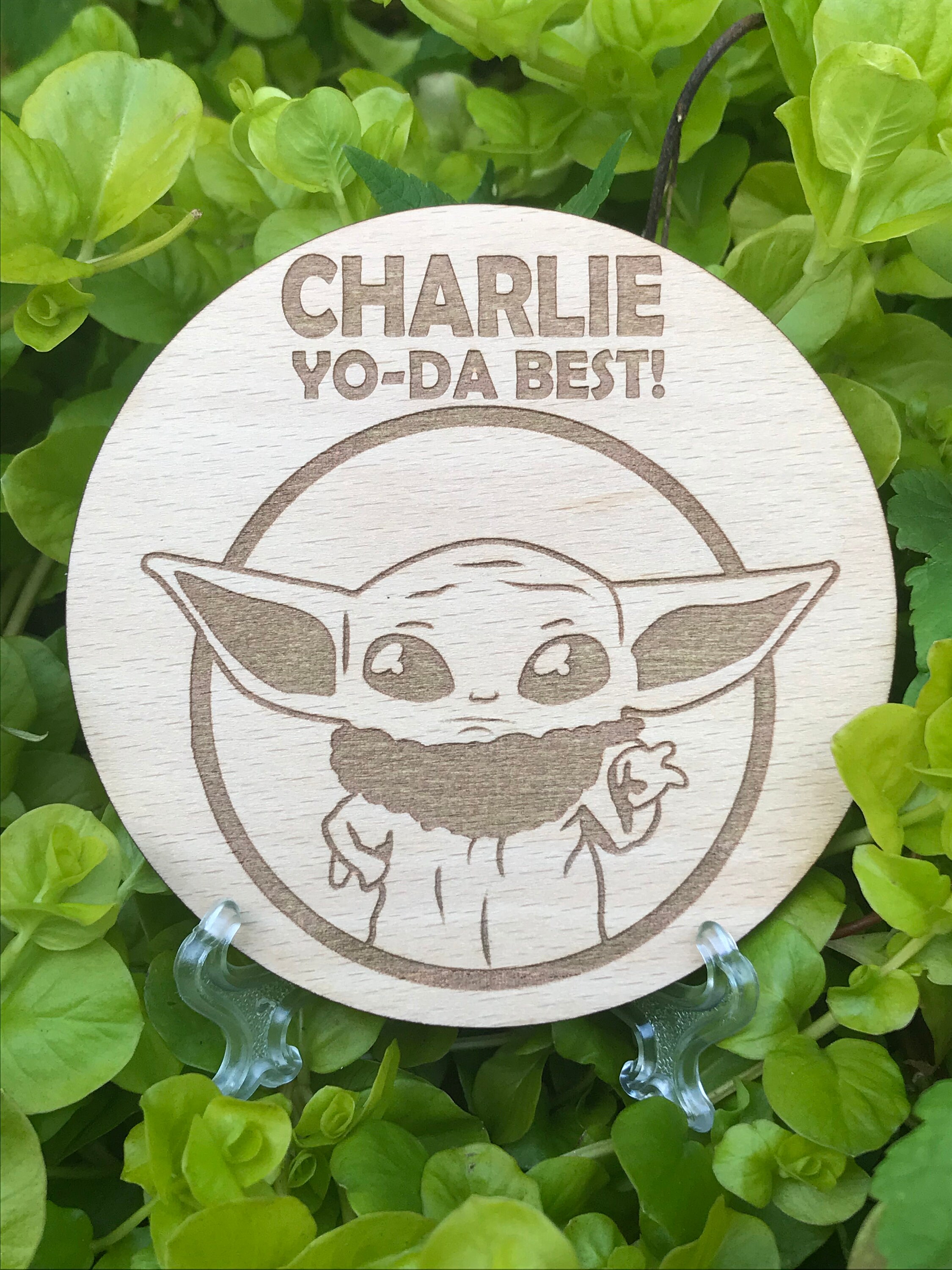 PERSONALISED Baby Yoda Gift Engraved Wood Wooden Disc Ornament Etsy UK