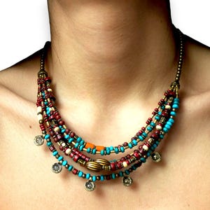 HANDGEMAAKTE etnische Tibetaanse slabbetjeketting voor vrouwen Turkse kralenketting Statement boho-sieraden Cadeau voor haar,