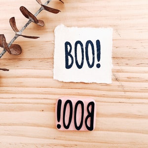 Timbro Boo per Halloween. Giornale di timbri di gomma. Forniture per scrapbooking.