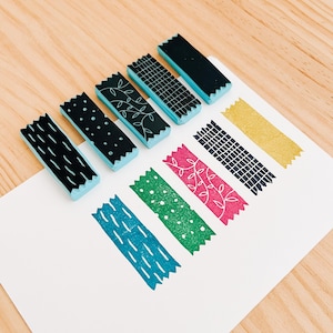 Jeu de tampons Whasi Tape, tampon Washi Tape, journalisation, fournitures de journal, fournitures de scrapbooking, artisanat de tampons en caoutchouc.