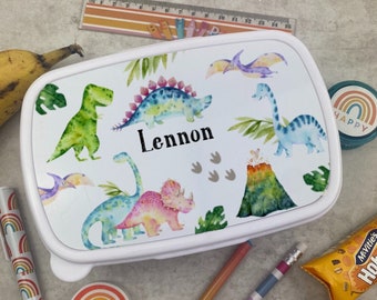 Lunchbox voor kinderen, leuke lunchbox voor kinderen, dinosauruscadeaus voor jongens, terug naar school, snackbox, gepersonaliseerde dinosauruslunchbox - wit