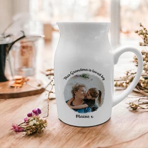 Loved by Personalised Jug, Mother&#39;s Day Custom Jug, Gift For Mum, Flower Vase, Gift For Grandma, Birthday Gift, Gift for nan, Photo gift