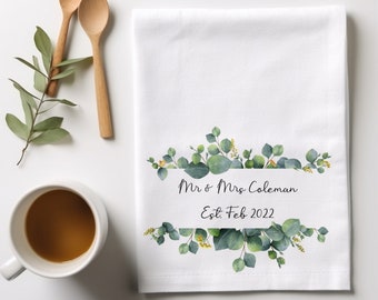 Mr & Mrs Tea Towel, Wedding Gift Tea Towel, New Home Gift, Gift For Couple, Wedding Present, Personalised Tea Towel, Housewarming Gift