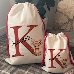 Personalised Santa Sack, Personalised Christmas Sack, Personalised Christmas Toy Sack, Name & Initial Christmas Reindeer, Christmas Gift,