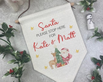 Personalised Santa Stop Here Sign, Father Christmas Personalised Christmas Sign, Santa Stop Here, Hanging Flag, Pennant Christmas Decoration