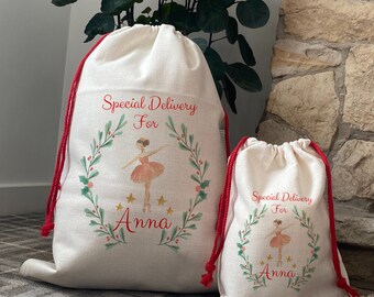Personalised Sack, Christmas Sacks, Christmas nutcracker, girl, Christmas Eve box 1st Christmas, Present Sacks, Christmas Day