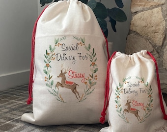 Saco de Navidad de Reno Personalizado, Sacos de Regalo de Navidad, Sacos de Regalo