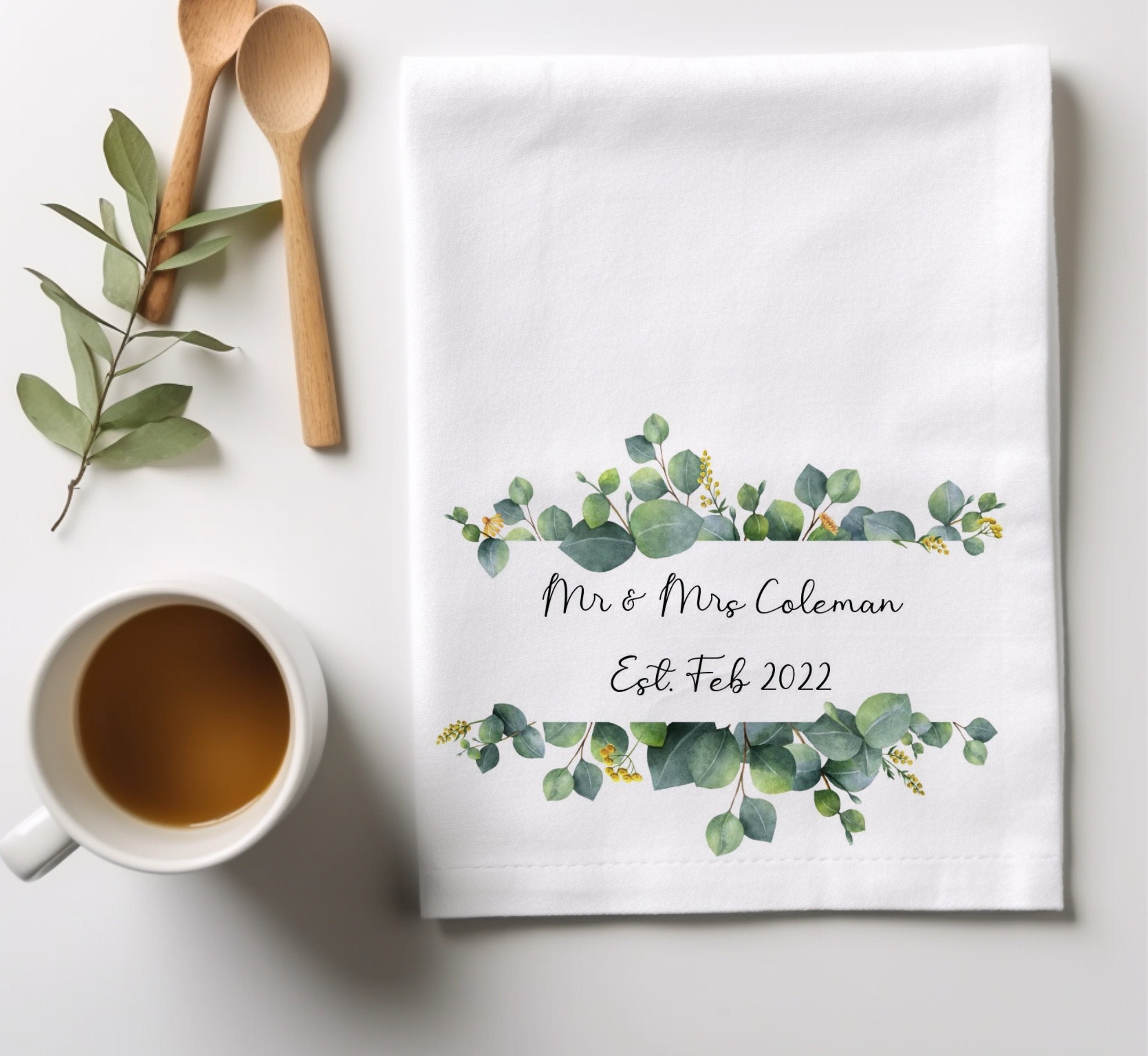 Mr & Mrs Tea Towel, Wedding Gift Tea Towel, New Home Gift, Gift For Couple, Wedding Present, Personalised Tea Towel, Housewarming Gift