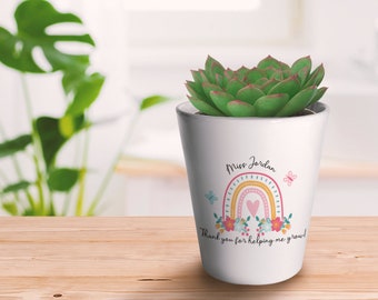 Teacher Gift-Thank You For Helping Me Grow Rainbow Plant Pot, Personalised Gift