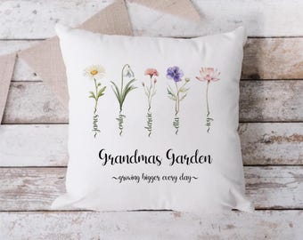 Personalized Grandma's Garden Cushion: Custom Flower Cover