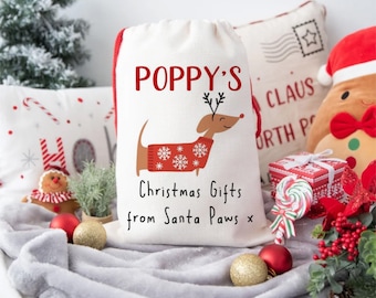 Personalised Dog Santa Sack, Pet Christmas Treat Bag, Dachshund Christmas Sack, Pet Santa Sack, Christmas Eve Sack, Christmas Dog Gift