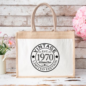 Birthday Jute Bag, Birthday Gift, Custom Shopping Bag, Tote Bag, Lunch Bag, Birthday Gift For Her, 40th, 50th, 60th Birthday Present