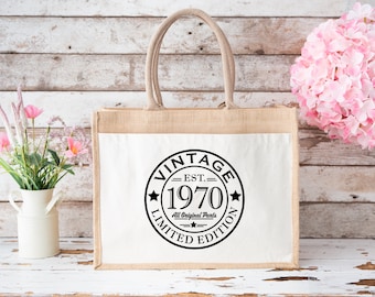 Birthday Jute Bag, Birthday Gift, Custom Shopping Bag, Tote Bag, Lunch Bag, Birthday Gift For Her, 40th, 50th, 60th Birthday Present