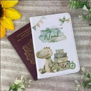 Gepersonaliseerde paspoorthoes, paspoorthouder, dinosauruspaspoorthoes voor kinderen, 1e paspoorthoes, vakantiecadeau, reiscadeau, cadeau voor kinderen