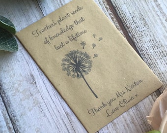 Teachers Plant Seeds Of Knowledge... Mini Kraft Envelope with sunflower Seeds, Great Little Gift for Teachers, Personalised With Any Name