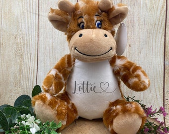 Personalised Heart Name Teddy- Giraffe, Teddy Bear, Soft Toy, Plushie, Cuddly Toy, Just Because Gift, Birthday Gift, Christmas Gift, Giraffe