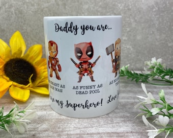 Mug papa super-héros personnalisé par enfant - cadeau fête des pères personnalisé par enfant, cadeau d'anniversaire, cadeau personnalisé, cadeau pour papa, tasse à café