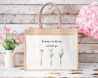 Personalised if grandmas we're flowers, Jute Bag, Grandma Personalised Bag, Mother's Day Gift, Nan Gift, Mummy Gift, Custom Bag, grandkids