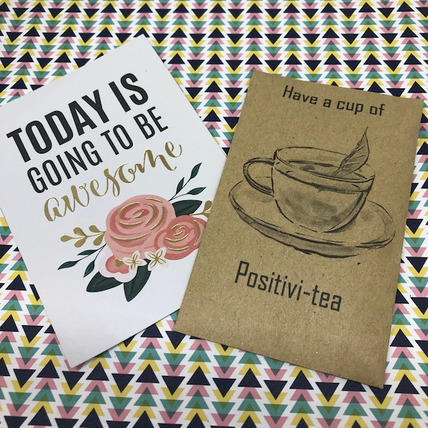Have A Cup Of Positivi-TEA, Mini Kraft Envelope with Tea Bag, Great Little Gift for a Tea Lover, Tea, Tea Envelope, Tea Favor, Green Tea