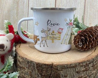 Enamel Mug Christmas, Enamel Mug Personalised, Christmas Mug, Customised Christmas Gift, Hot Chocolate Mug, Gift For Children, Christmas Eve