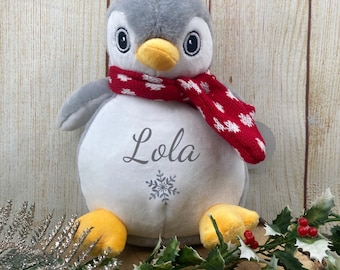 Personalised Christmas Snowflake Teddy -Penguin, Soft Toy, Christmas Gift Son, Daughter, Custom Cuddly Toy, First Christmas, Stocking Filler