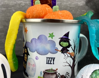Personlig Halloween-emaljmugg, Halloween-barnmugg, söt zombie-Halloweenmugg, present till son, dotter, barnmugg, välj en mix, söt present