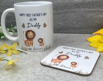 Regalo personalizado del día del padre, primer regalo del día del padre, taza para papá, nuevo regalo de papá, posavasos de papá, feliz día del padre, taza personalizada