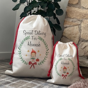 Personalised Sack, Christmas Sacks, Elf girl, Christmas Eve box 1st Christmas, Present Sacks, Christmas Day, Santa