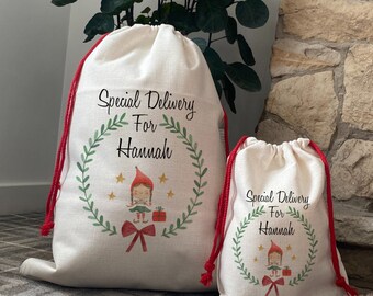 Personalised Sack, Christmas Sacks, Elf girl, Christmas Eve box 1st Christmas, Present Sacks, Christmas Day, Santa