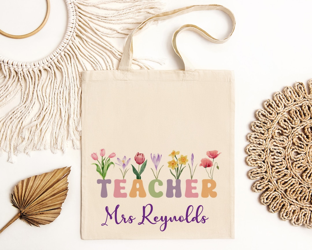 Personalised Teacher Tote Bag, Teacher Gift, Floral Teacher Tote Bag ...