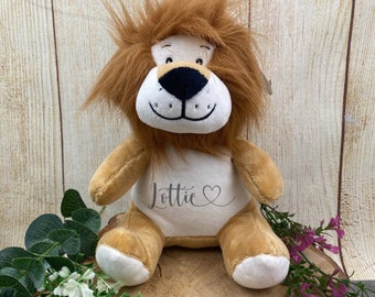 Personalised Heart Name Teddy - Lion, Teddy Bear, Soft Toy, Plushie, Cuddly Toy, Just Because Gift, Birthday Gift, Christmas Gift, Lion Gift
