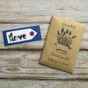 Nonno grazie per avermi aiutato a crescere! - Mini busta Kraft con semi di girasole, regalo perfetto per la festa del papà, nonno, regalo per il nonno