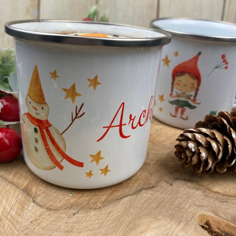 Elf Boy Personalised Enamel Mug, Christmas Mug, Customised Christmas Gift, Hot Chocolate Mug, Gift For Children, Christmas Eve Box 