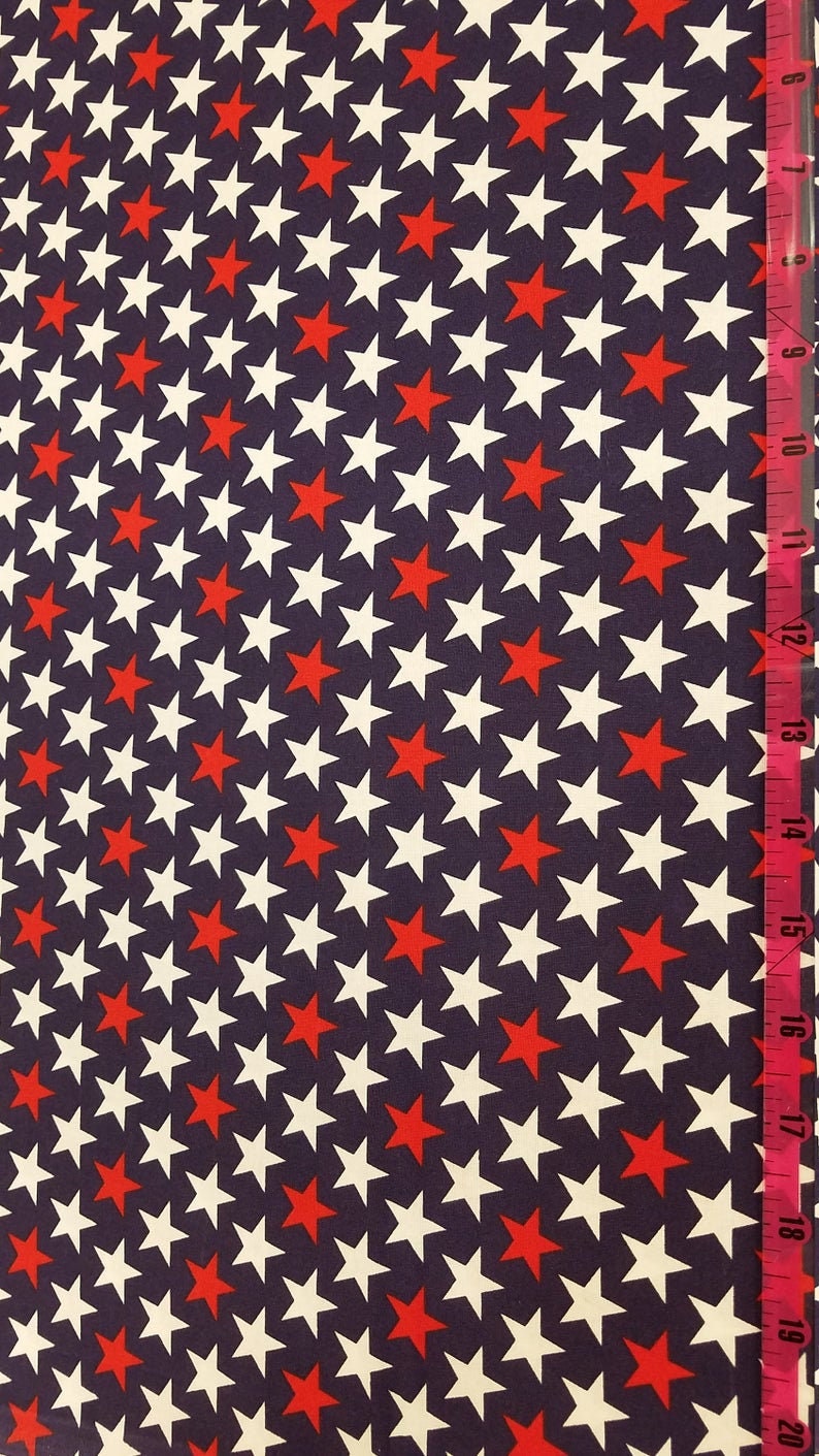 White Bold StarsGeometric FABRIC Red Patriotic FREE SHIPPING fabric by the yard or half yard Blue 100/% Cotton Fabric
