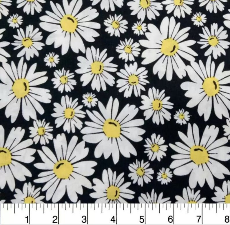 FABRIC Daisies Black Fabric 100 Cotton Fabric Fabric by the Etsy