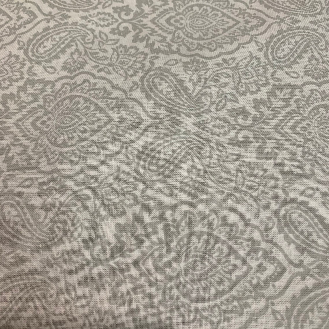 FABRIC COTTON Damask grey on White Fabric 43 100 Etsy