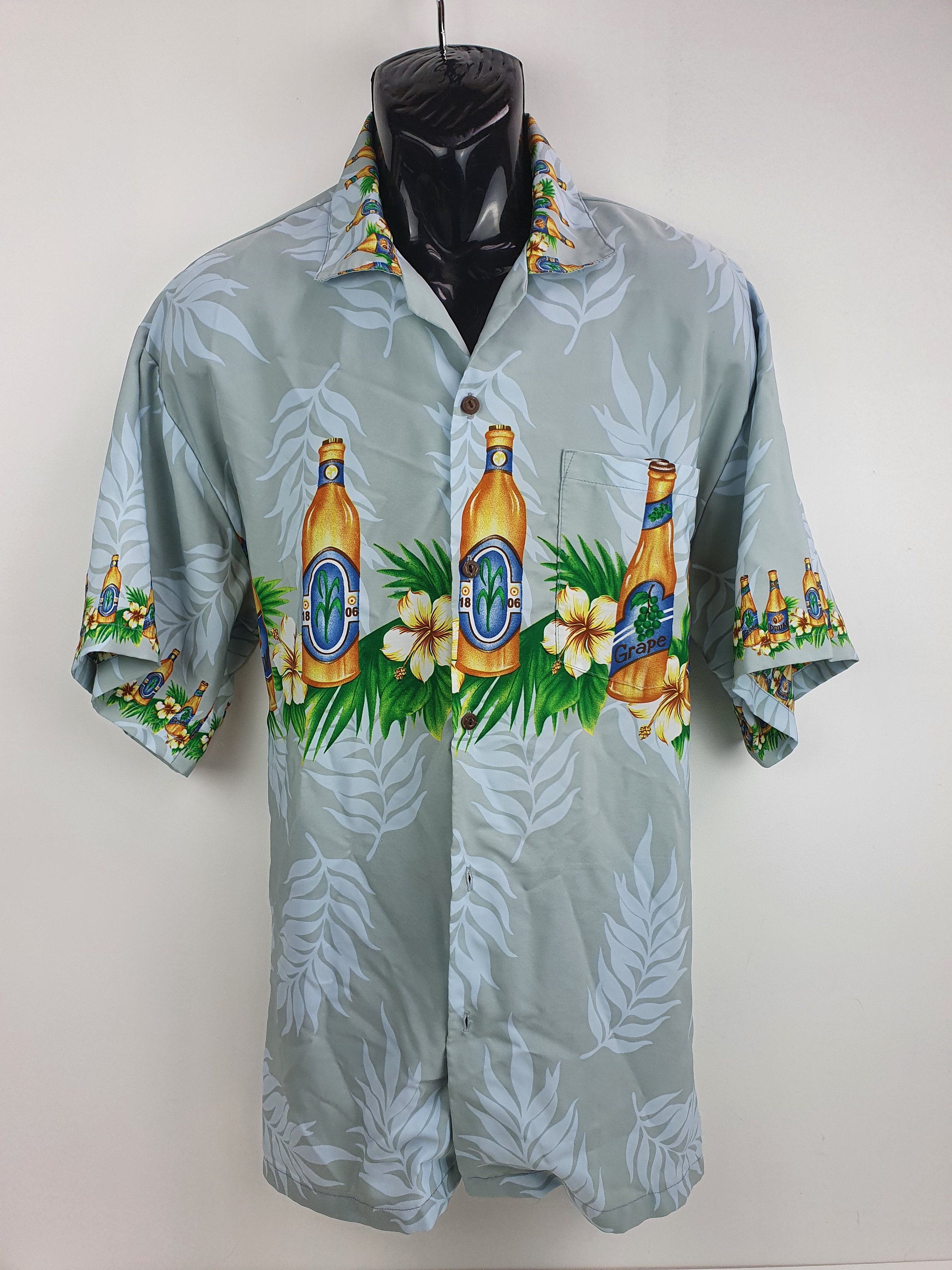 Men's Hawaiian style shirt XXL beer/wine bottle print Etsy