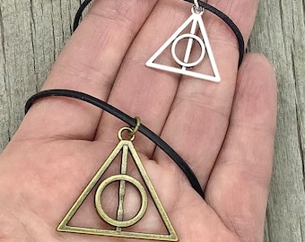 Wizard Symbol Pendants // Silver or Brass finish // choose adjustable black cord or 18-inch cable chain