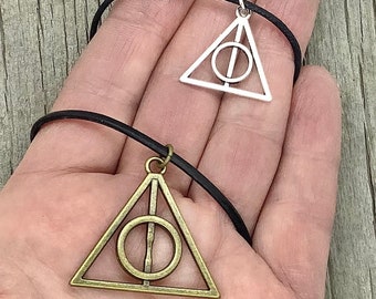 Wizard Symbol Pendants // Silver or Brass finish // choose adjustable black cord or 18-inch cable chain